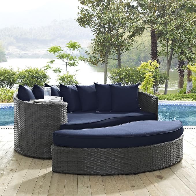 Modway Sojourn Wicker Rattan Outdoor Patio Sunbrella Fabric Daybed in Canvas - Image 2