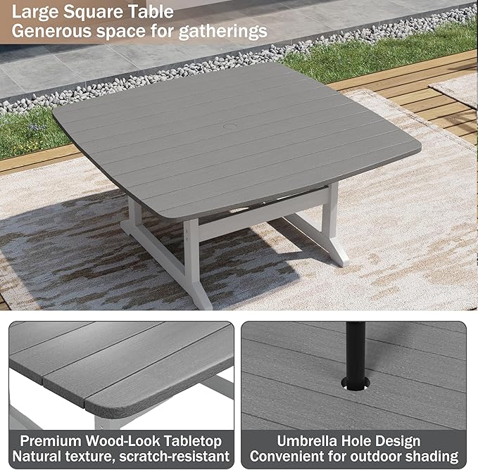 9-Piece Patio Dining Table Set, HDPE Outdoor Table and Chairs Set, All-Weather - Image 5