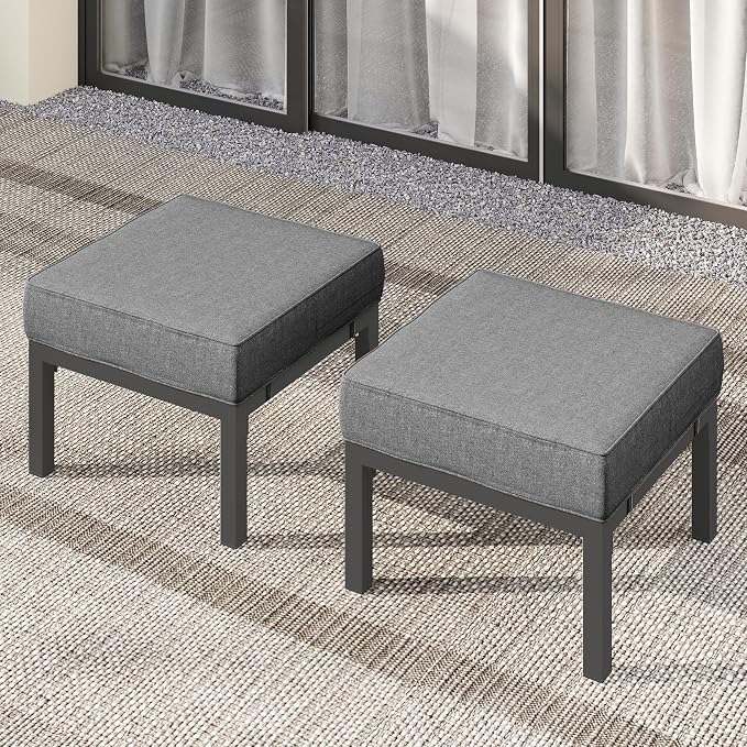 Solaste Outdoor Footstools Patio Ottoman Set of 2, Aluminum All-Weather Outdoor - Image 3