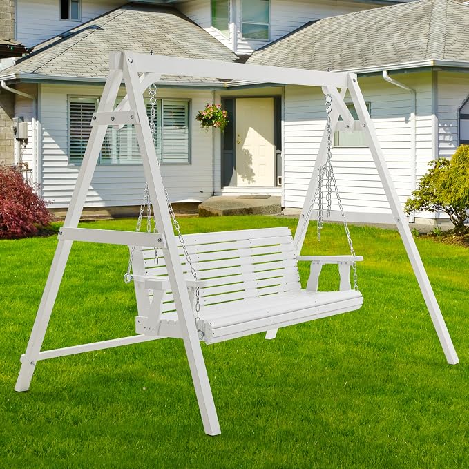 Finnhomy Heavy Duty 880 LBS Wooden Porch Swing Frame, Wooden Patio Swing Chair - Image 2