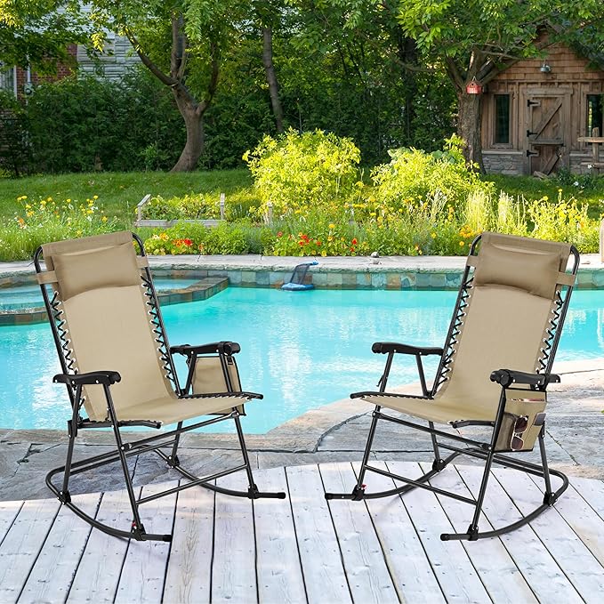 Yaheetech 26in Rocking Chair Outdoor Zero Gravity Folding Chairs Rocking Chairs - Image 2