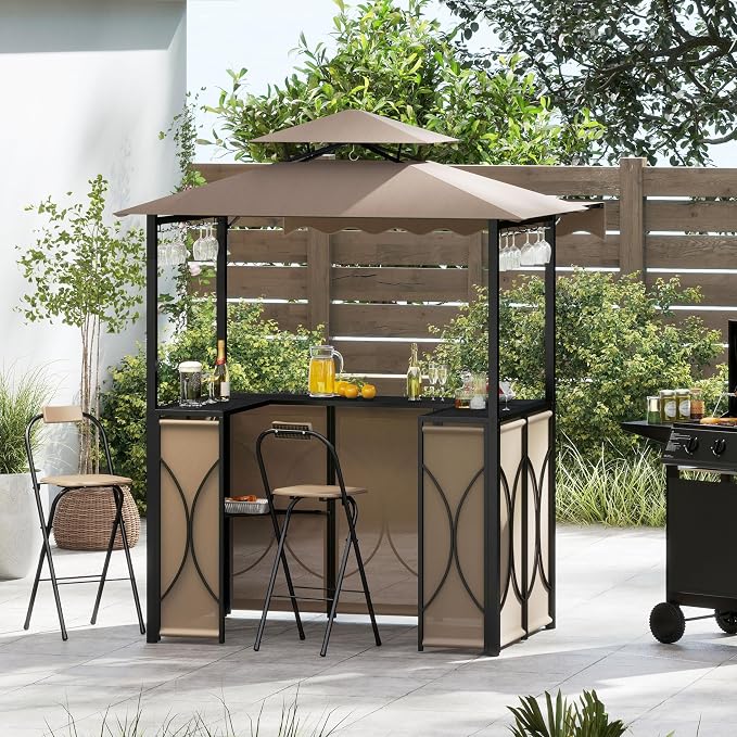Tangkula 3 Piece Patio Bar Set, Grill Gazebo & 2 Foldable Bar Stools - Image 3