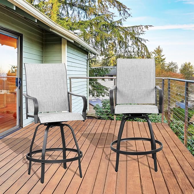 Shintenchi 2 Piece Patio Swivel Bar Chairs, All Weather Textile Outdoor Metal - Image 3