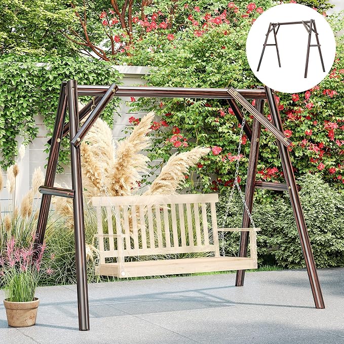 Outsunny 660 lbs Porch Swing Frame, Heavy Duty A-Frame Wooden Swing Stand - Image 8