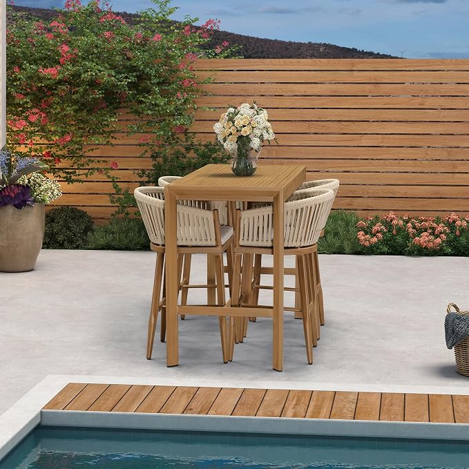 PURPLE LEAF Outdoor Bar Height Stools Set of 2 Patio Metal Modern Wicker Bar - Image 8