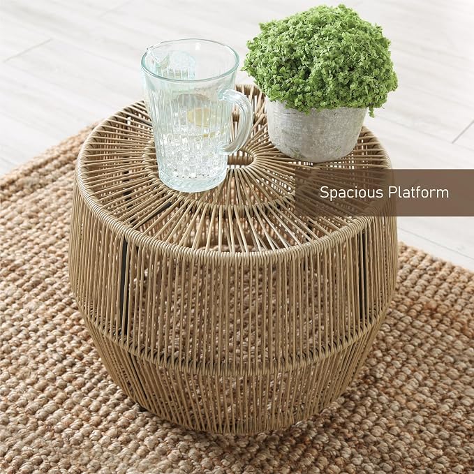 Furniture of America Ysar Boho Rattan Round Coffee Table Outdoor - Image 3