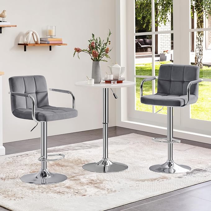 Yaheetech Counter Height Bar Stools Set of 2 Velvet Swivel BarStools - Image 2