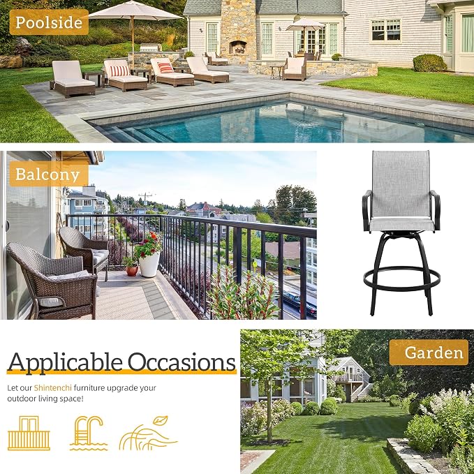 Shintenchi 4 Piece Patio Swivel Bar Chairs, All Weather Textile Outdoor Metal - Image 6
