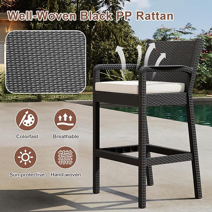 Outdoor Bar Stools Set of 4, Wicker Bar Chair - Image 5