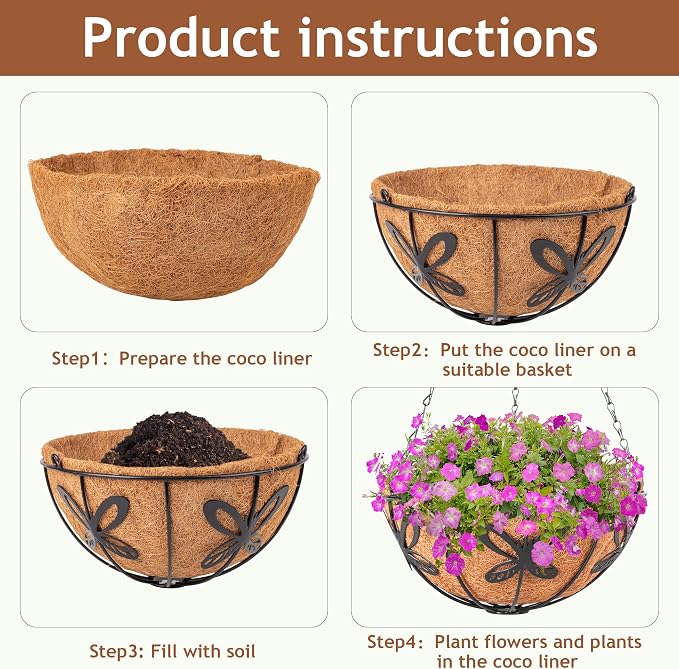 Hanging Baskets Planter for Plants, 2 Pack 8 Inch Round Metal Wire Hanging - Image 3