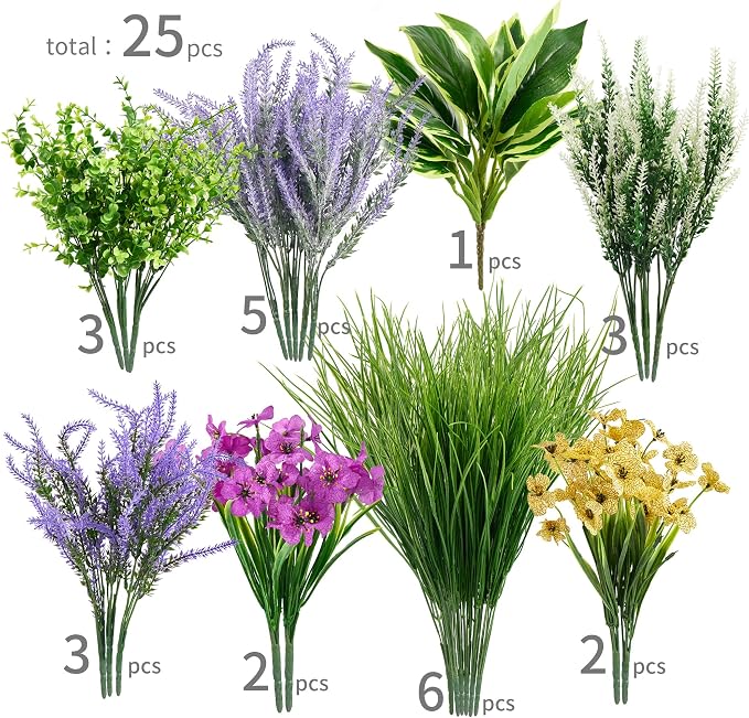 25Pcs Outdoor Artificial Boxwood UV Resistant Fake Stems Plants, Faux Plastic - Image 2
