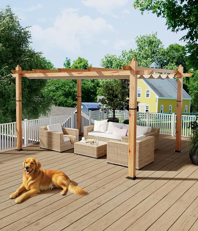 GarveeLife 10 x 13 ft Wood-Grain Aluminum Pergola Outdoor Pergola by GarveeLife