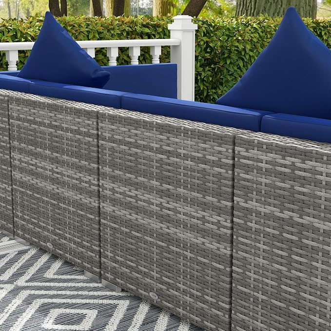 Outsunny 7 Piece Patio Furniture Set, Wicker Outdoor Sectional Sofa Set - Image 9