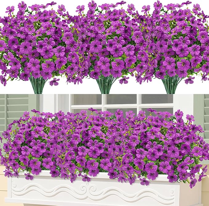 Bassion Artificial Flowers for Outdoors, 24 Bundles UV Resistant Fake Flowers by Bassion