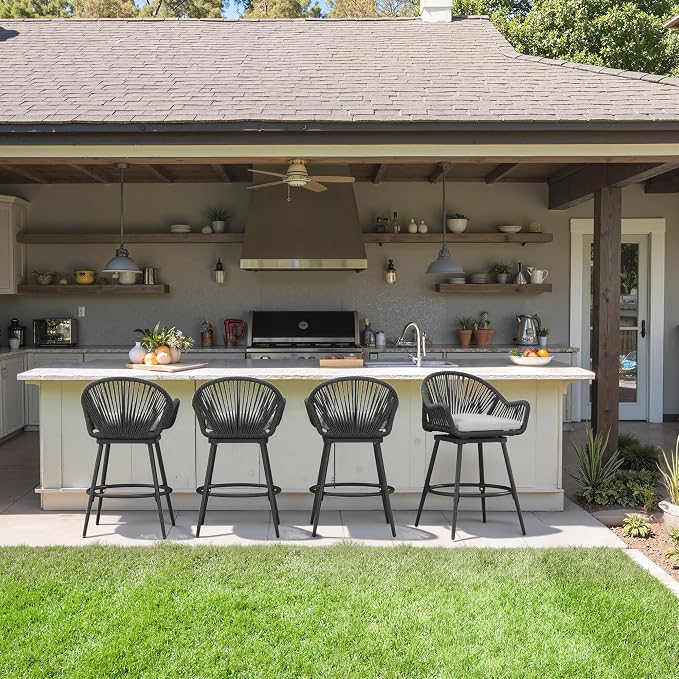 24” Outdoor Swivel Bar Stools Set of 4, Counter Height Bar Stools - Image 3