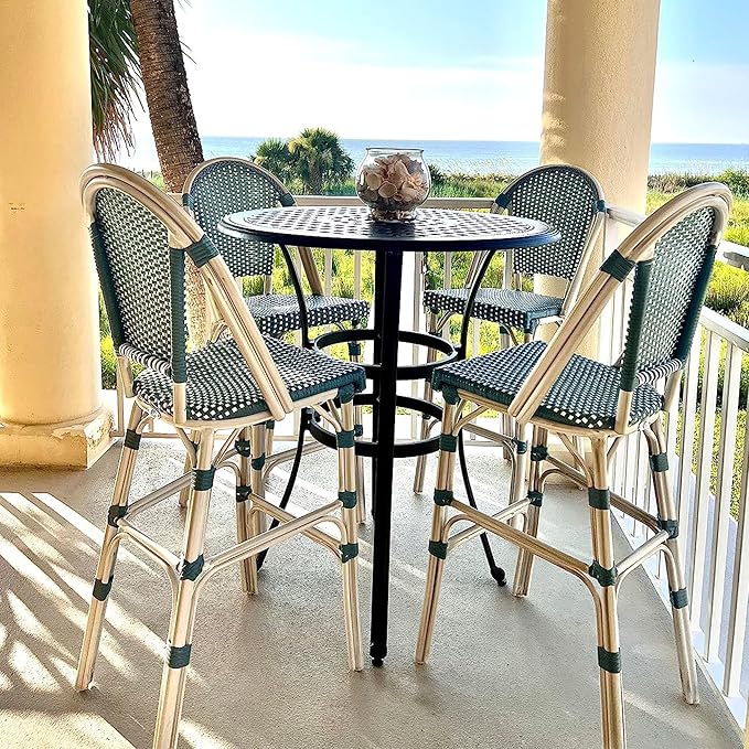PURPLE LEAF French Bar Stool Set of 2 White Print Finish Patio Bar Stools - Image 2