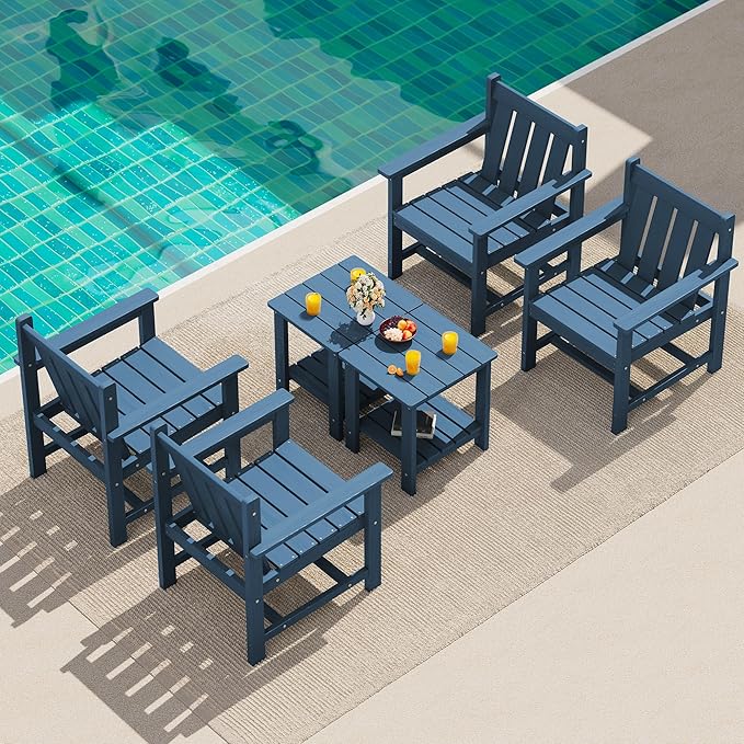 SEWRWALL 3 Pieces Patio Bistro Set, All Weather Adirondack Chair Set - Image 8