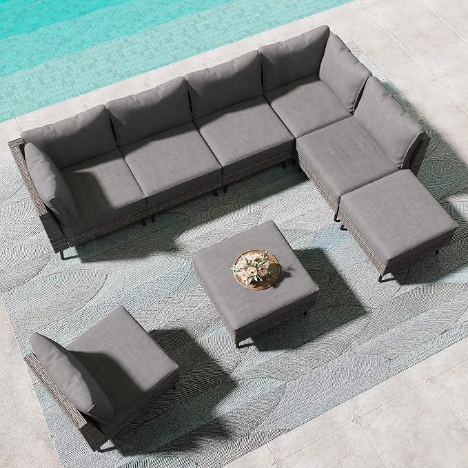 LAUSAINT HOME 8 Piece Outdoor Sectional Sofa PE Rattan Patio Conversation Sets - Image 8