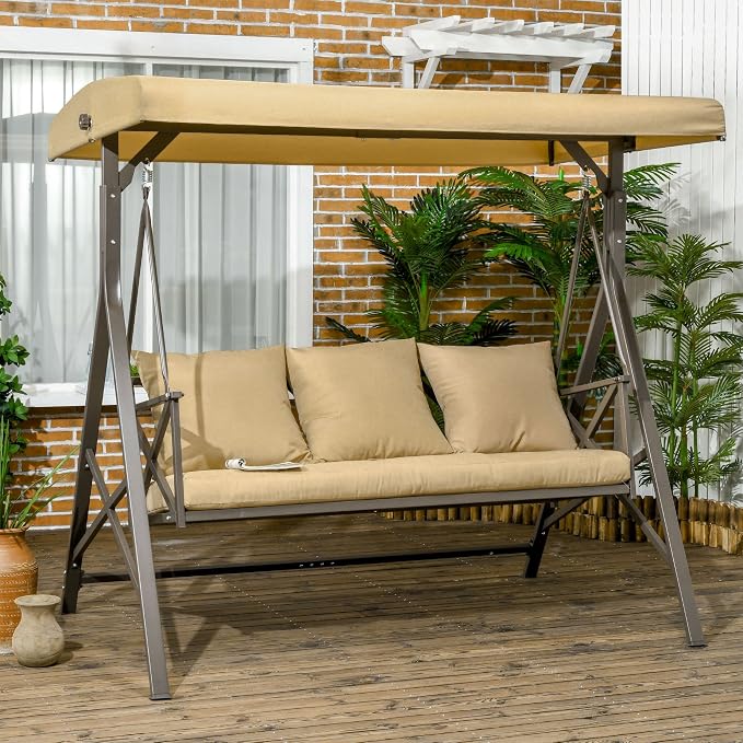 Outsunny 3-Seat Patio Swing Chair, Porch Swing Glider - Image 2