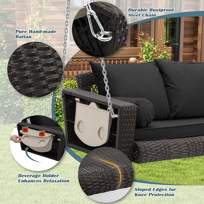 Outdoor Wicker Patio Porch Swing - Image 2