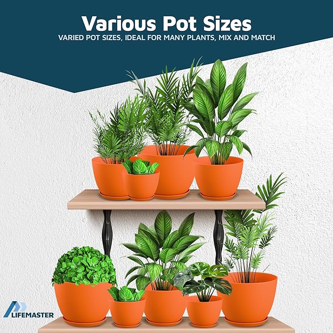 Yellow Plant Pots with Drainage Holes & Saucers 3 Pack, Indoor & Outdoor - Image 4