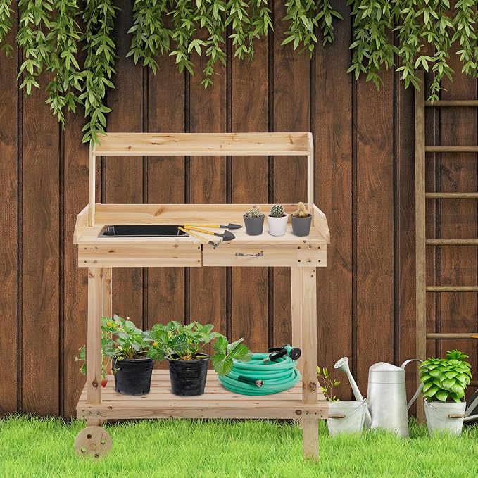 Outsunny 36" Wooden Potting Bench Work Table - Image 2