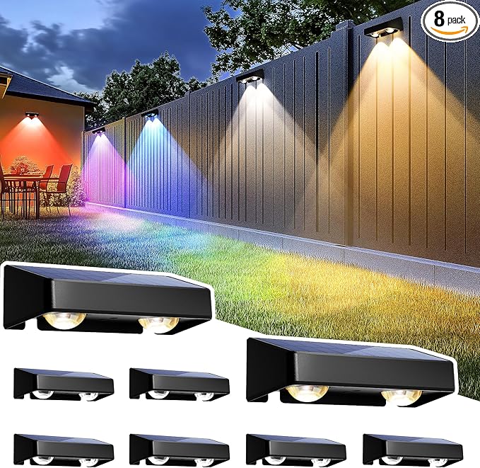 SOLPEX Solar Fence Lights Outdoor, 9 Fixed Colors ＆ Color Changing Fence Solar by Solpex