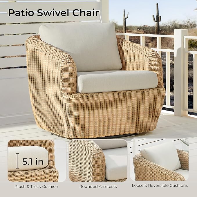 CHITA 2 Pieces Patio Wicker 360° Swivel Chairs - Image 3