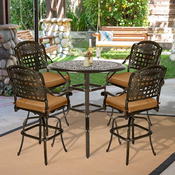 VIVIJASON 5-Piece Patio Swivel Bar Stools Set, All Weather Outdoor Cast - Image 7