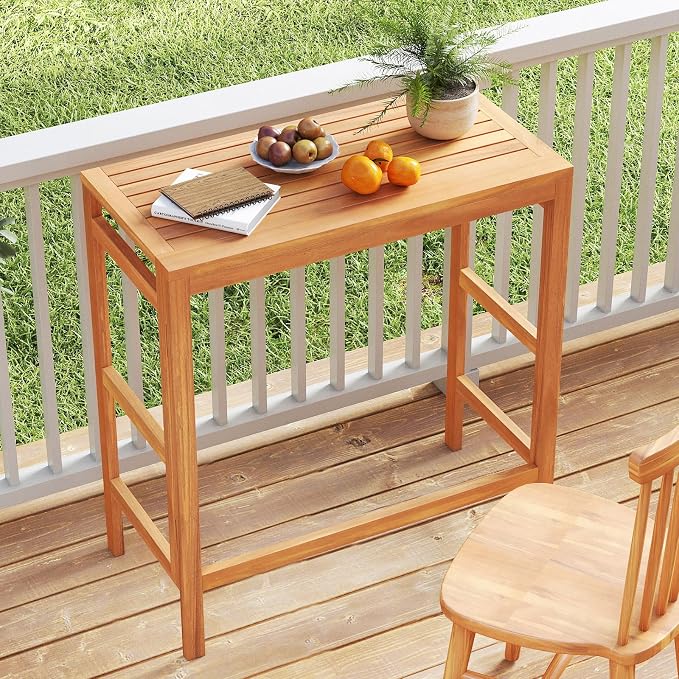 Tangkula Acacia Wood Outdoor Folding Bar Table, Patio Rectangle Counter Height - Image 2