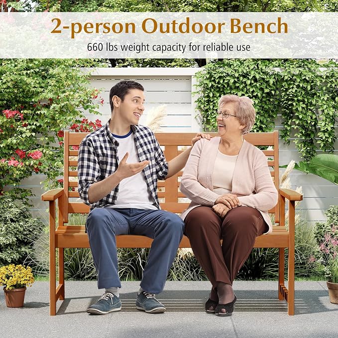 Tangkula Wood Outdoor Bench, 2-Person Patio Bench - Image 6