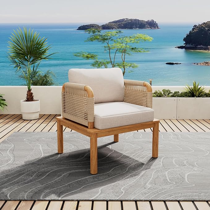 Outdoor Armchair, Acacia Wood and Rope Club Chair by JIVOIT