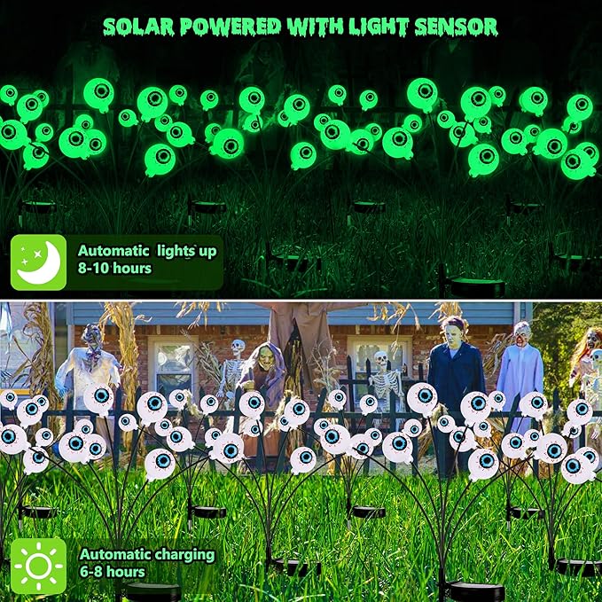 BrizLabs 4 Pack 24 LED Halloween Solar Lights, 2 Modes Outdoor Halloween - Image 4
