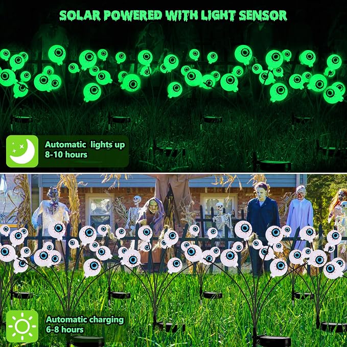 BrizLabs 6 Pack 36 LED Halloween Solar Eyeball Lights, 2 Modes Outdoor - Image 6