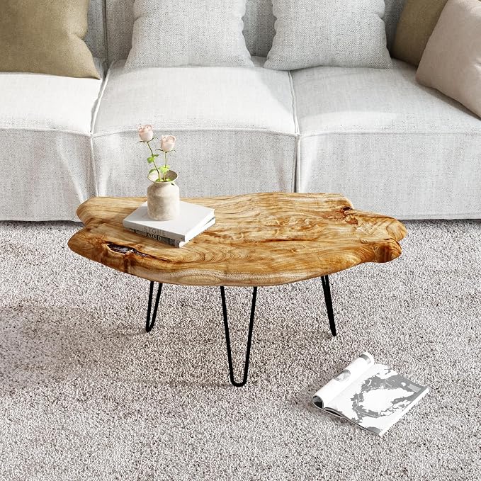 WELLAND Live Edge Cedar Wood Coffee Table Metal Hairpin Legs 32.5" W x 17" D x by WELLAND