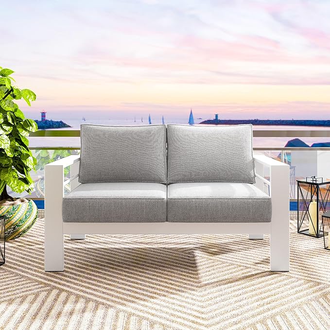 Solaste Outdoor Loveseat Aluminum Patio Furniture Sofa, All-Weather Metal - Image 6
