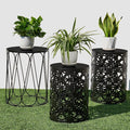 Y&M Set of 3 Garden Black Accent Decorative Stool, Nesting Metal Round Coffee by YM
