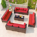 Kullavik 14 Pieces Outdoor Patio Furniture Set, Sectional Rattan Sofa Set Brown by KULLAVIK