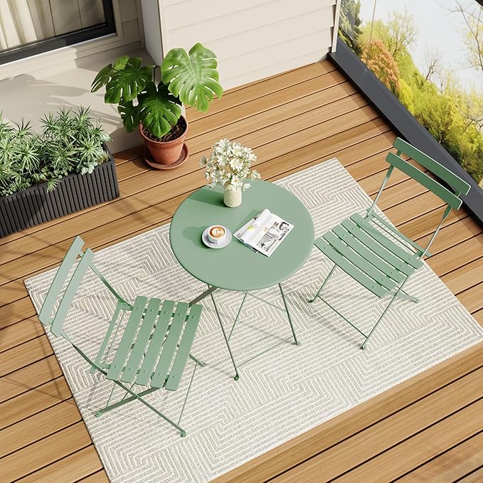 Bistro Table and Chairs Set of 2, 3 Piece Outdoor/Indoor Folding Patio Bistro by IDEALHOUSE