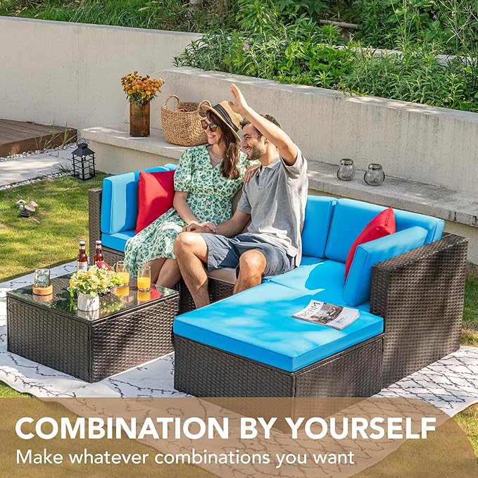 Devoko 5 Pieces Patio Furniture Sets All Weather Outdoor Sectional Patio Sofa - Image 2