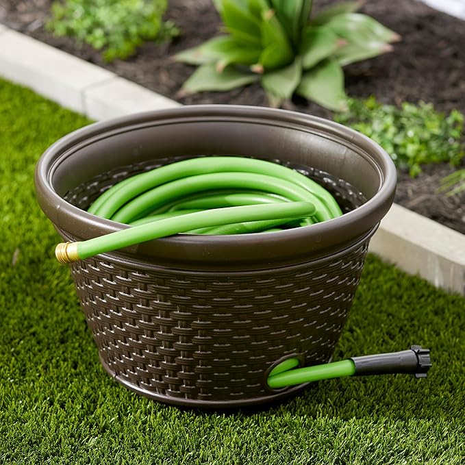Suncast 2 Pack Decorative Wicker Garden Hose Holder Pot - Image 4