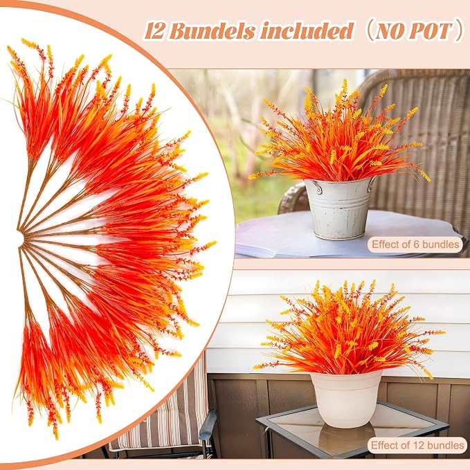 Artificial Fake Plants Flowers for Outdoors Fall Decor, 12 Bundles Fall Leaves - Image 6