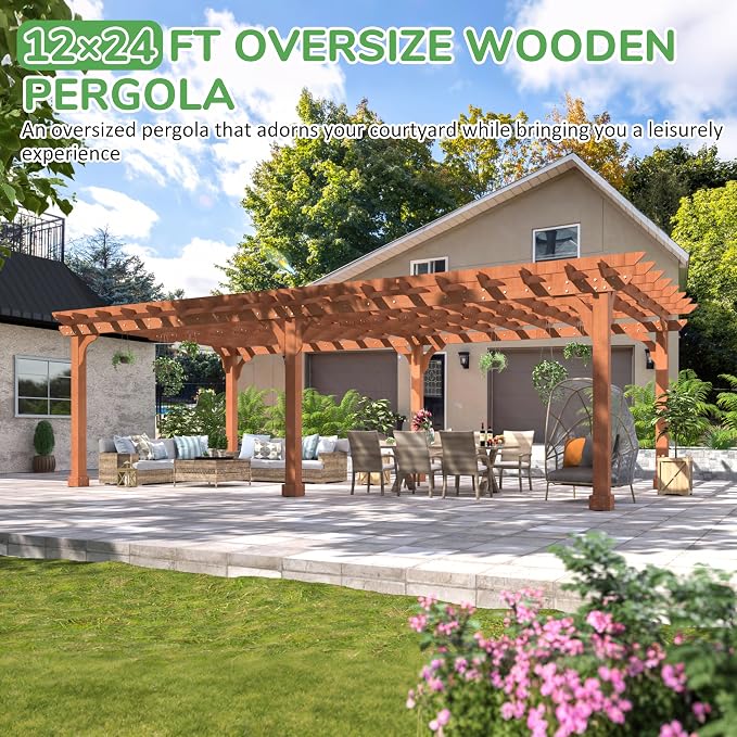 MUPATER 12'x24' All Cedar Wood Pergola, Wooden Pergola Kit - Image 8