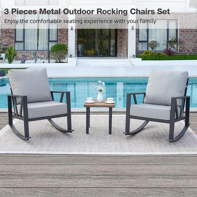 Outdoor Patio Rocking Chairs Set of 2, 3 Pieces Patio Porch Furniture Set - Image 2