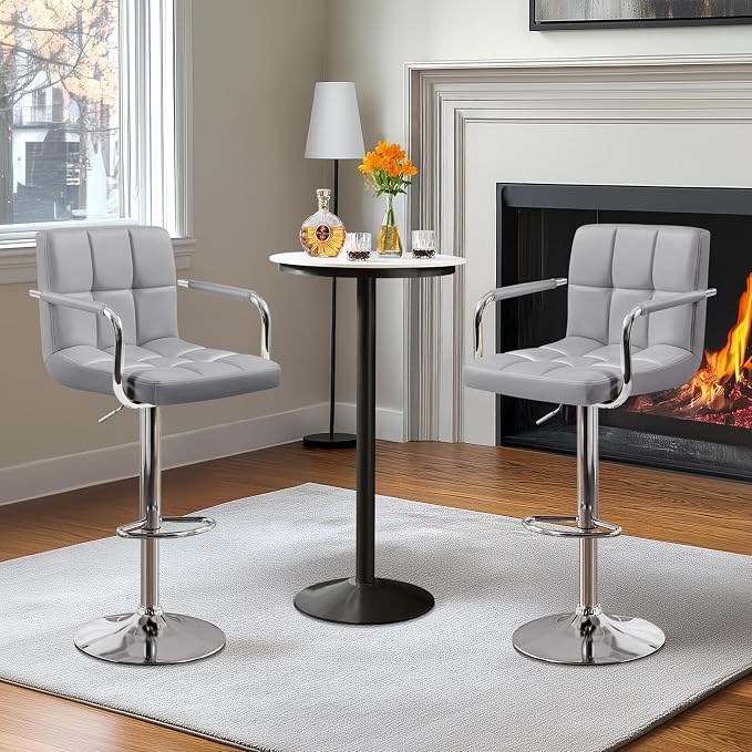 Yaheetech Bar Stools Set of 2, PU Leather Adjustable Swivel Barstools, - Image 4