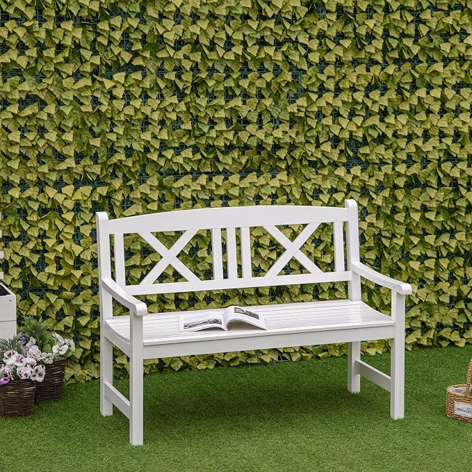 Outsunny 2-Seater Wooden Garden Bench, 4FT Outdoor Patio Loveseat - Image 2