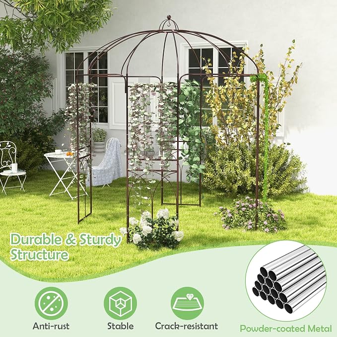 HAPPYGRILL Birdcage Shape Garden Arbor, 7 x 8.4 ft Heavy Duty Metal Garden - Image 7