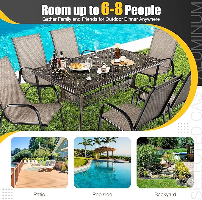 Tangkula 59 Inches Outdoor Dining Table, All-Weather Cast Aluminum Table - Image 5