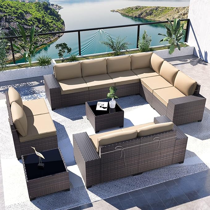 Kullavik 12 Pieces Outdoor Patio Furniture Set PE Wicker Rattan Sectional Sofa by KULLAVIK