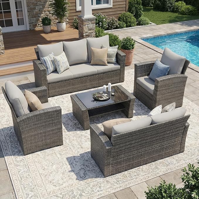 Wisteria Lane 5 Piece Patio Furniture Set, Wicker Outdoor Patio Conversation by WisteriaLane